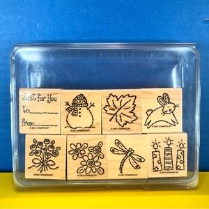 RETIRED Vintage 2001 Stampin’ Up Set Of 8 Stamps Snowman Flowers